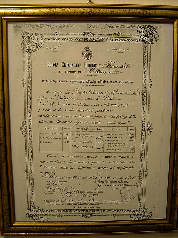 una pagella elementare di fine anno..  si legge "Villarosa - 19 Luglio 1895"